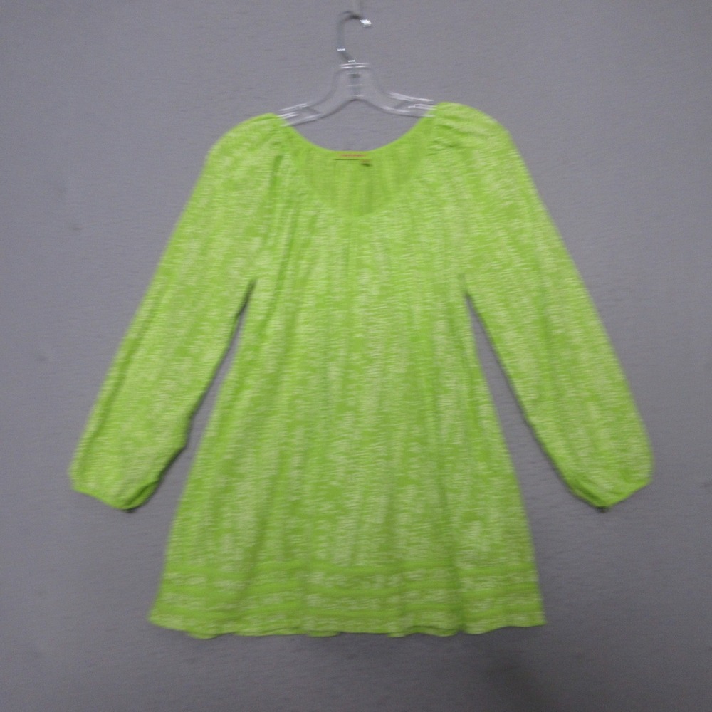 Fresh Produce Tunic Top Bright Green Peasant Cotton Boho Balloon Slv Beach Gauze